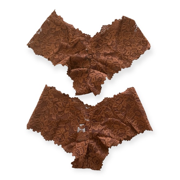 Frederick’s of Hollywood Womens Brown Lace Jessica Boyshorts set - Picture 2 of 4